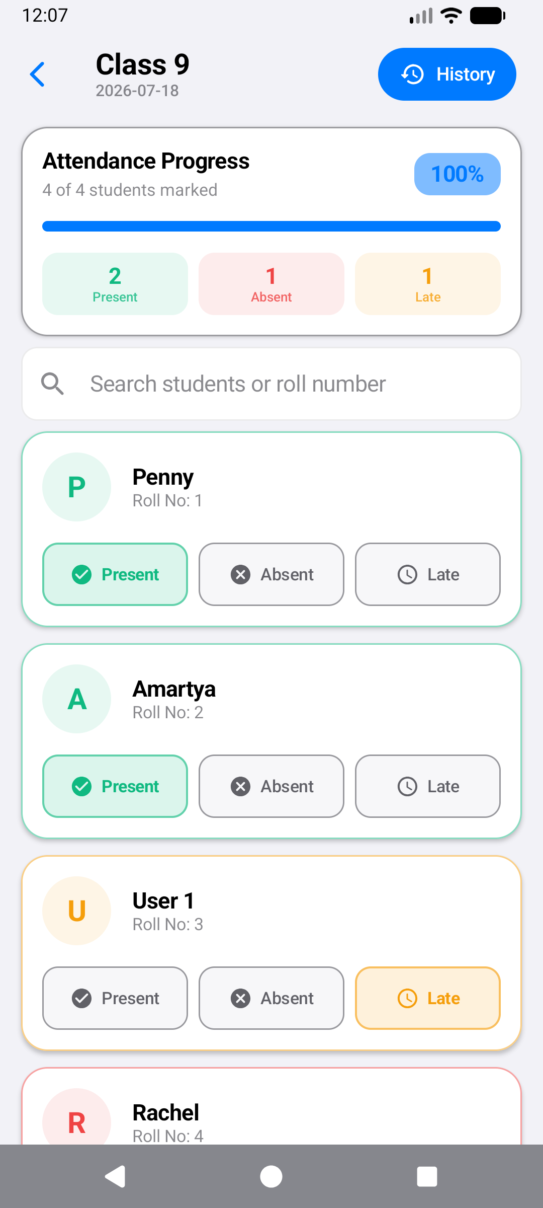Effortless Attendance Tracking main interface