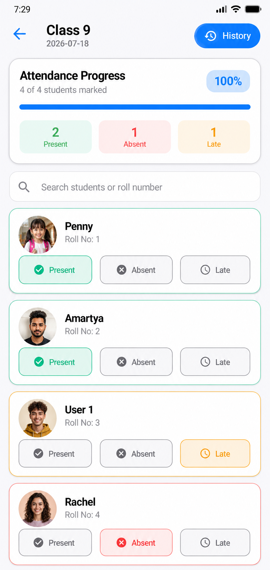 Effortless Attendance Tracking main interface
